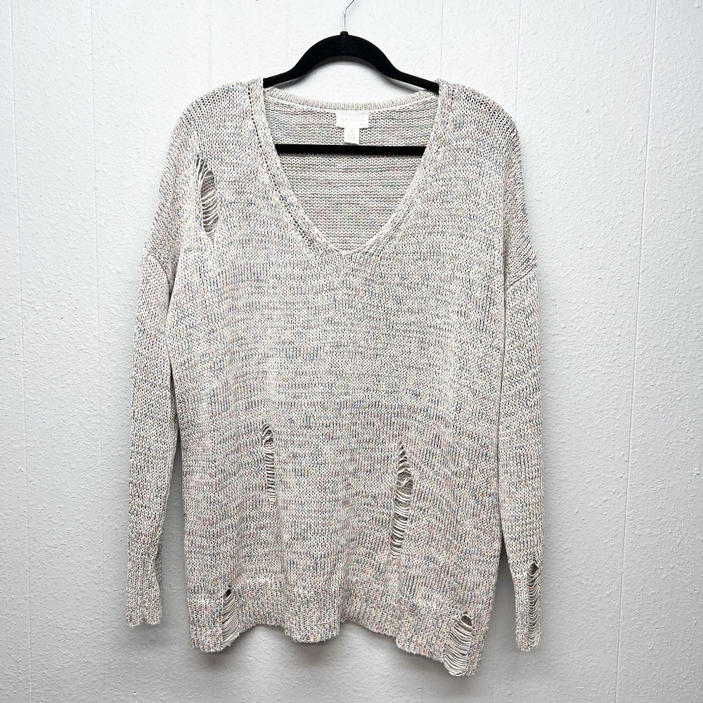 Caslon Distressed Knit Sweater Womens XL Boho Relaxed Contemporary Minimalist